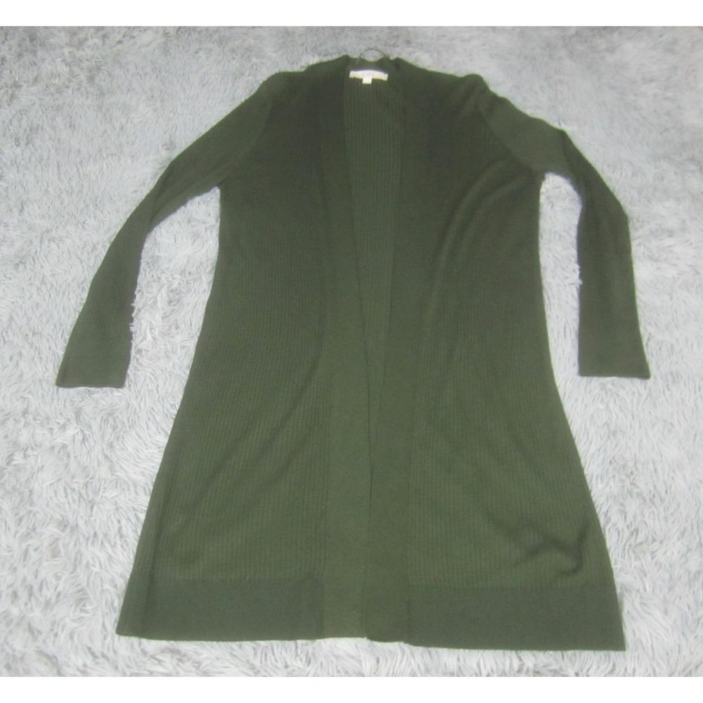 LOFT Sweater Womens Large Green Open Front Cardigan Knit Casual Viscose Ribbed